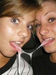 Two cute teen girls shared fresh sperm