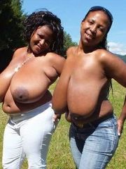 Ebony queens with fine all-natural jugs
