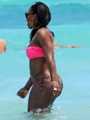 Serena Williams showing off pink bathing