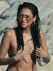 Shay Mitchell Heads Topless at the Beach