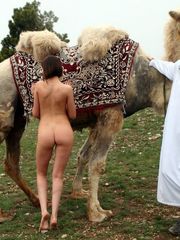 Teensy nymph posing near camel being